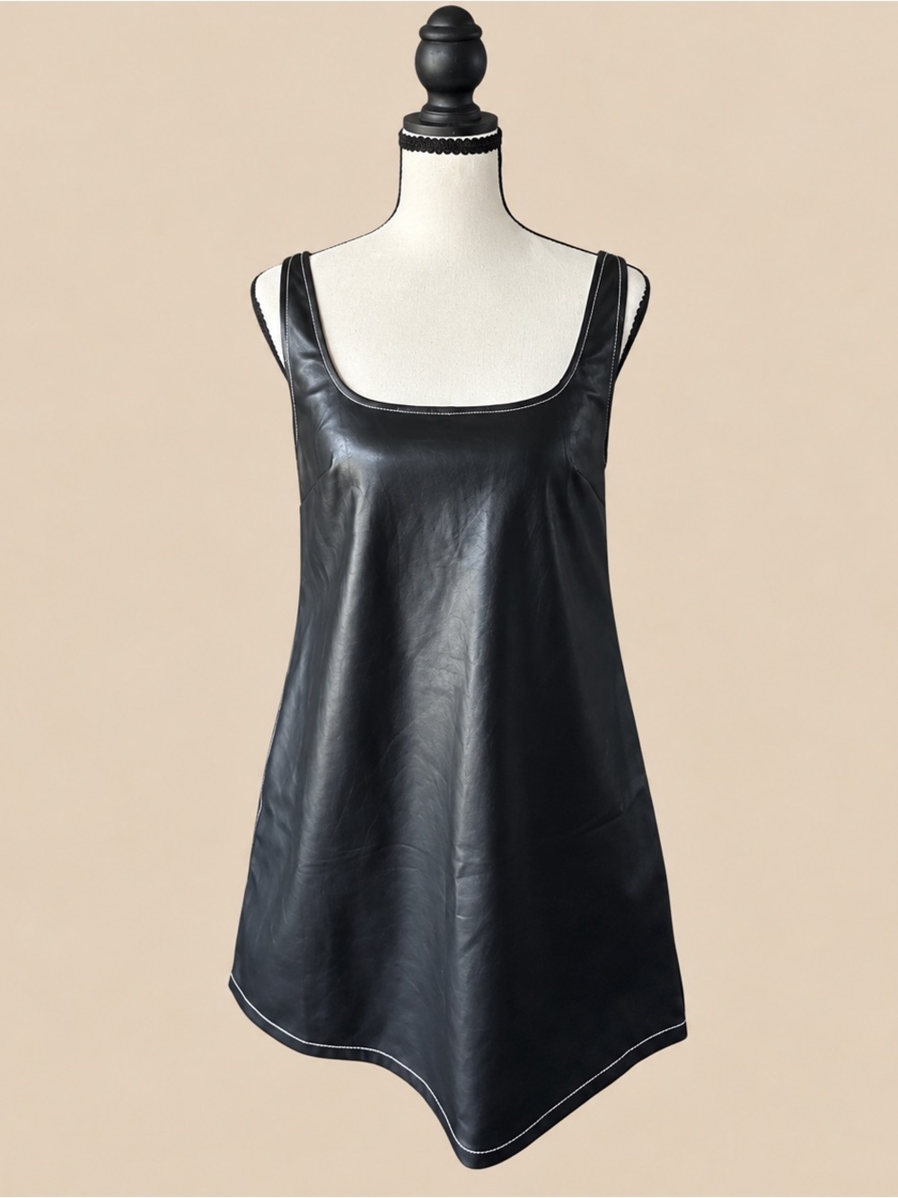 ASOS Leather Look Pinafore White Stitch Dress S